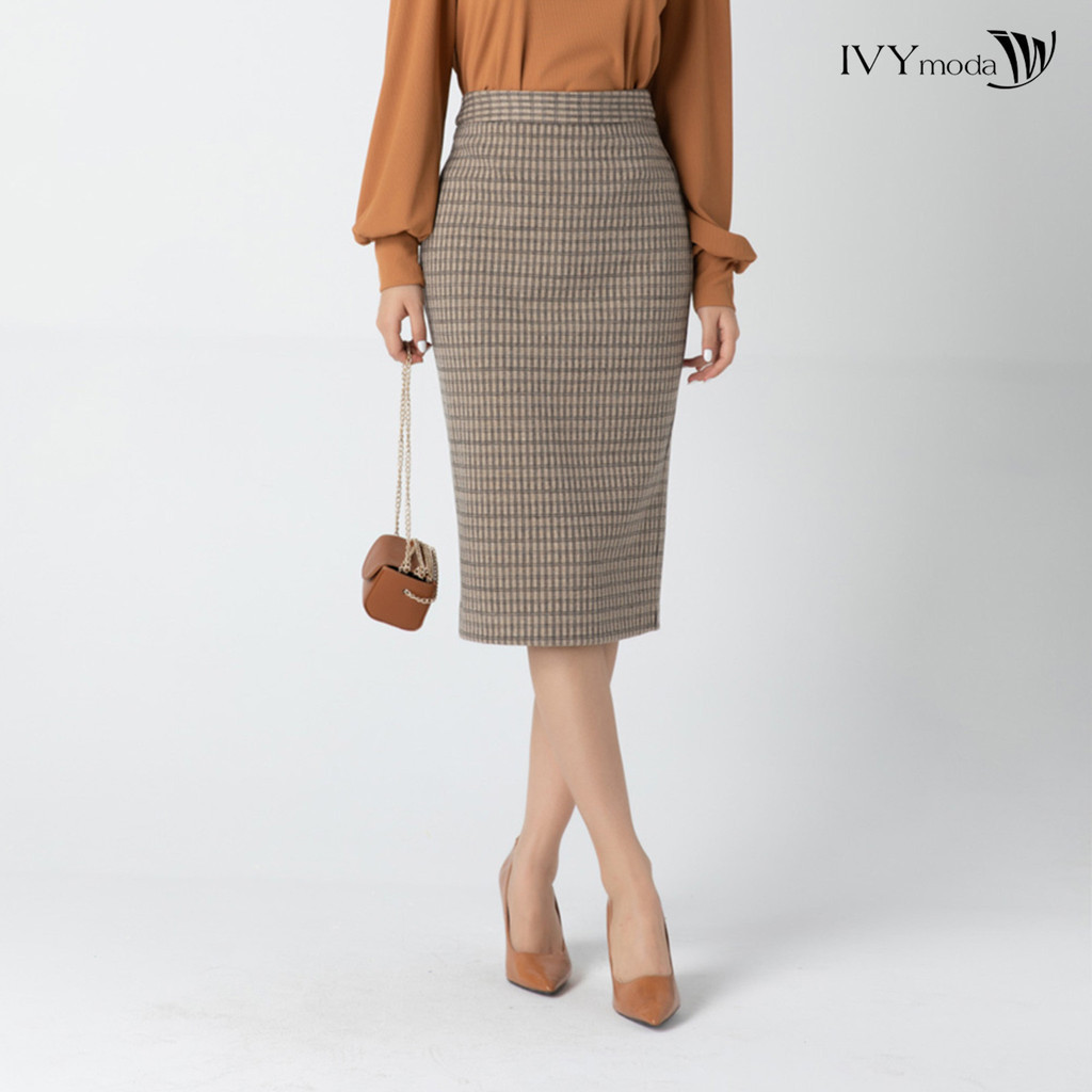 [TỪ 20H 8.9 - VOUCHER 10% ĐƠN 499K|GIẢM TỐI ĐA 150K] Chân váy bút chì vải kẻ IVY moda MS 30B9018
