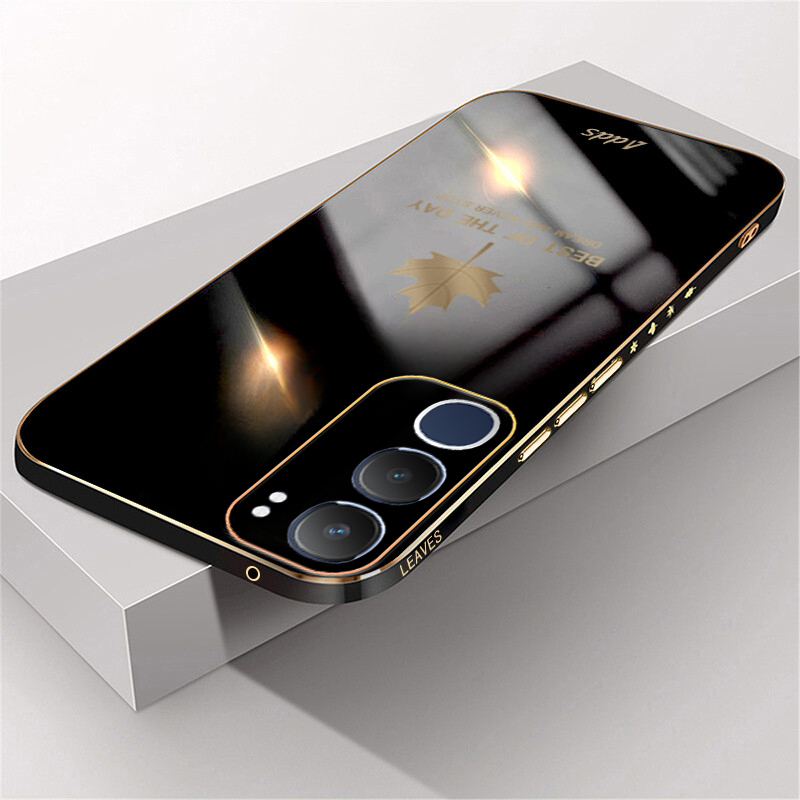 For Vivo Y19S Case Shining Maple Leaf Design soft plating For Vivo Y19S Back cover Phone Cases.