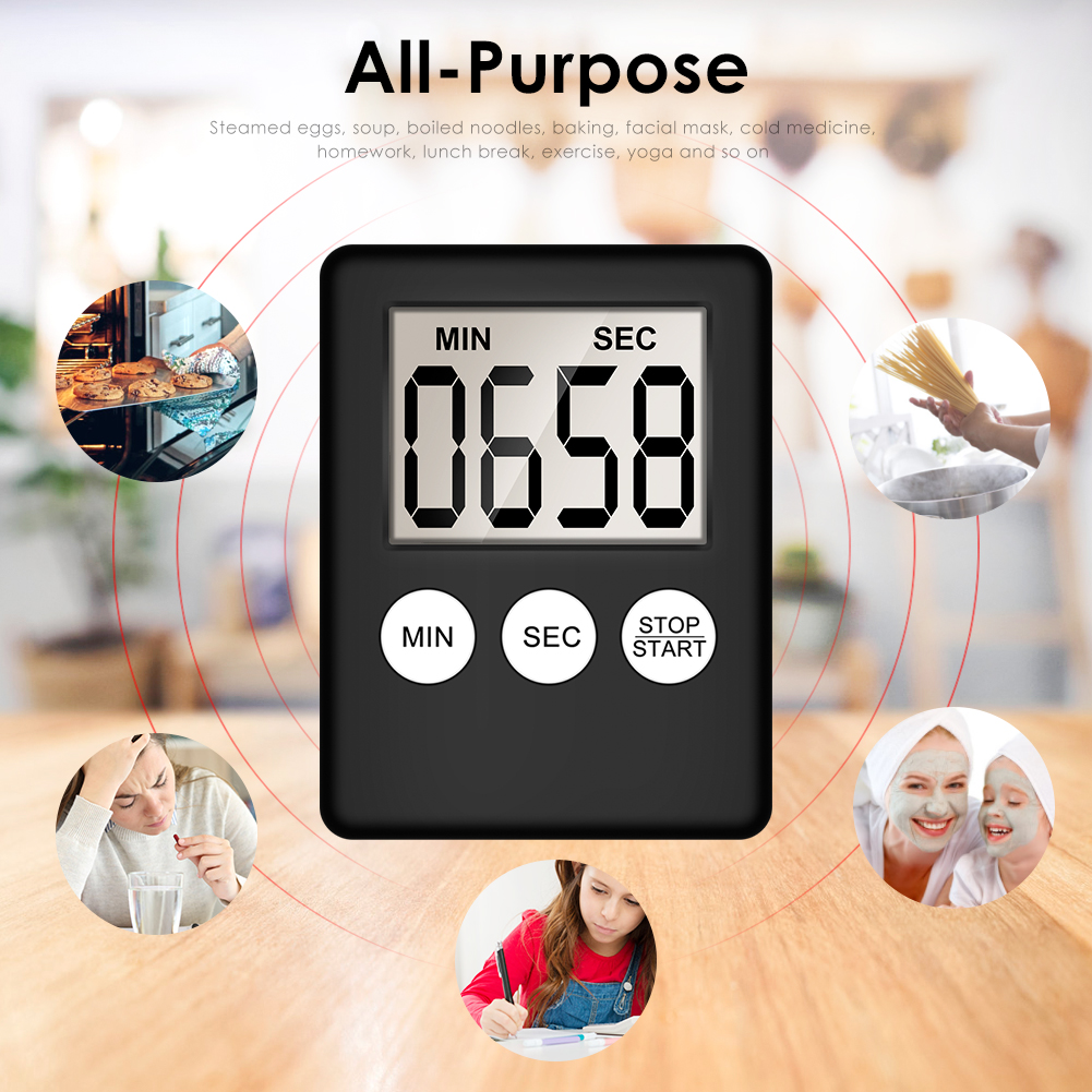 Bahagiha Super Thin LCD Digital Screen Kitchen Timer Square Cooking Count Up Countdown Alarm Magnet Clock Temporizador