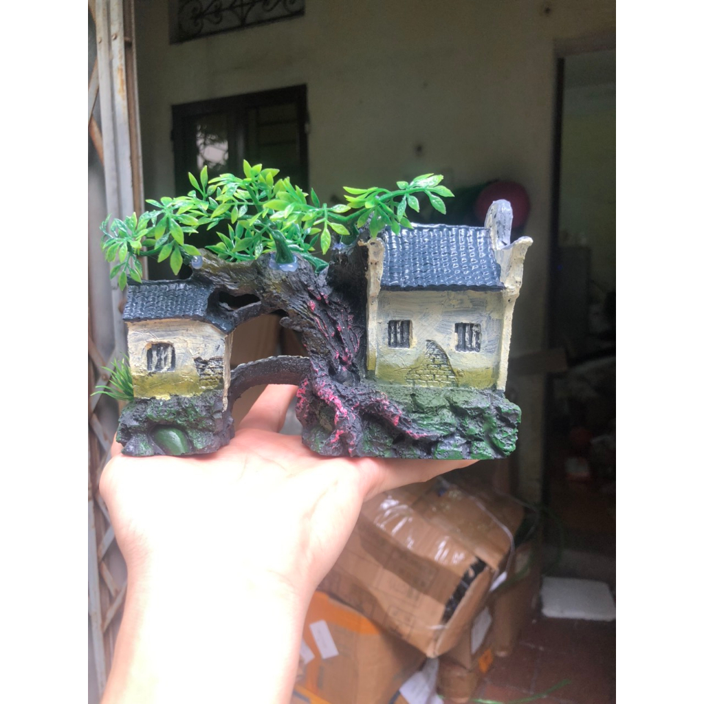 Tiểu cảnh trang trí bể cá bể thủy sinh- Tiểu cảnh ngôi nhà cổ trang trí bể cá