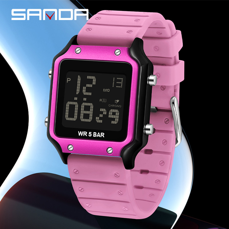 Sanda Classic Small Square Watch Simple Trendy Night Light Waterproof Electronic Men's Watch SD2174-8. 