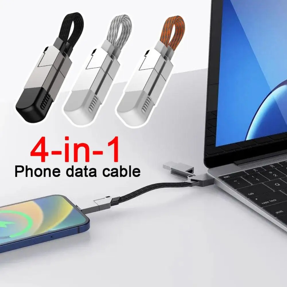 AAVGH 4 in 1 Multi Charging Cable Short Fast Charger Keyring Multi Connectors Cable USB A/C to Type C Charger Cord