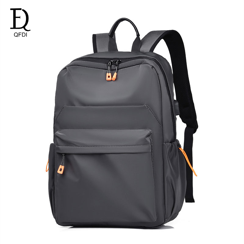 QFDI New men's backpack student schoolbag waterproof Oxford cloth leisure travel backpack men and women large-capacity versatile solid color computer backpack