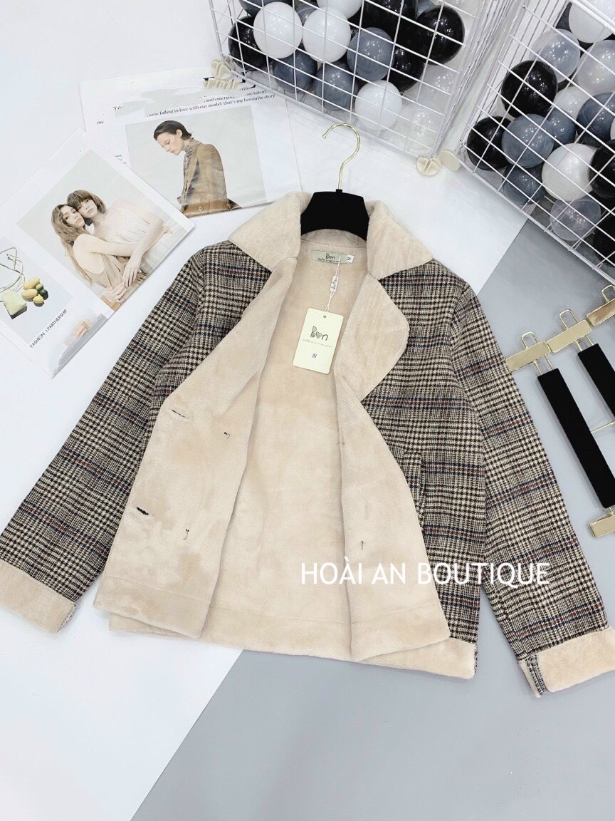 [XẢ KHO] Áo Dạ Kẻ cổ vest lót lông cao cấp ( Video shop quay thật )