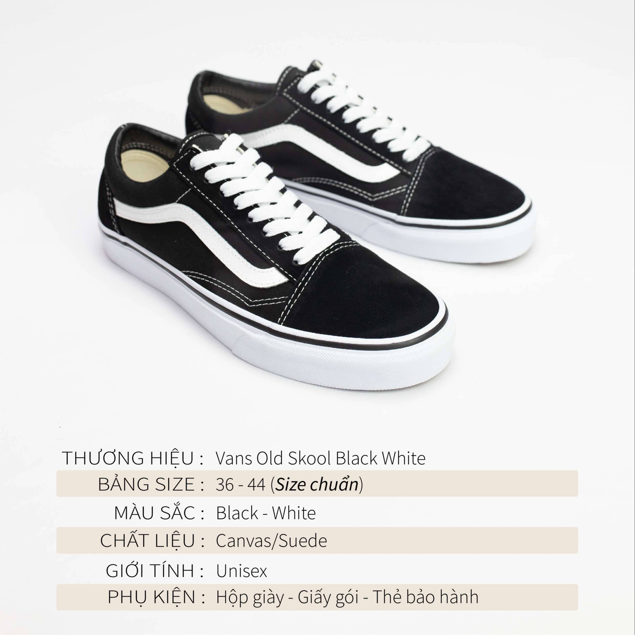 [3-5/8 Hoàn Tiền 25%]Giày Vans Chính Hãng Old Skool Black White