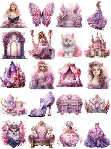 %E3%80%90The%20Quiet%20Page%E3%80%9112pcs/pack%20Purple%20Fairy%20Tale%20Princess%20World%20Sticker%20Diy%20Craft%20Scrapbooking%20Album%20Junk%20Journal%20Decorative%20Stickers%20-%20Image%202