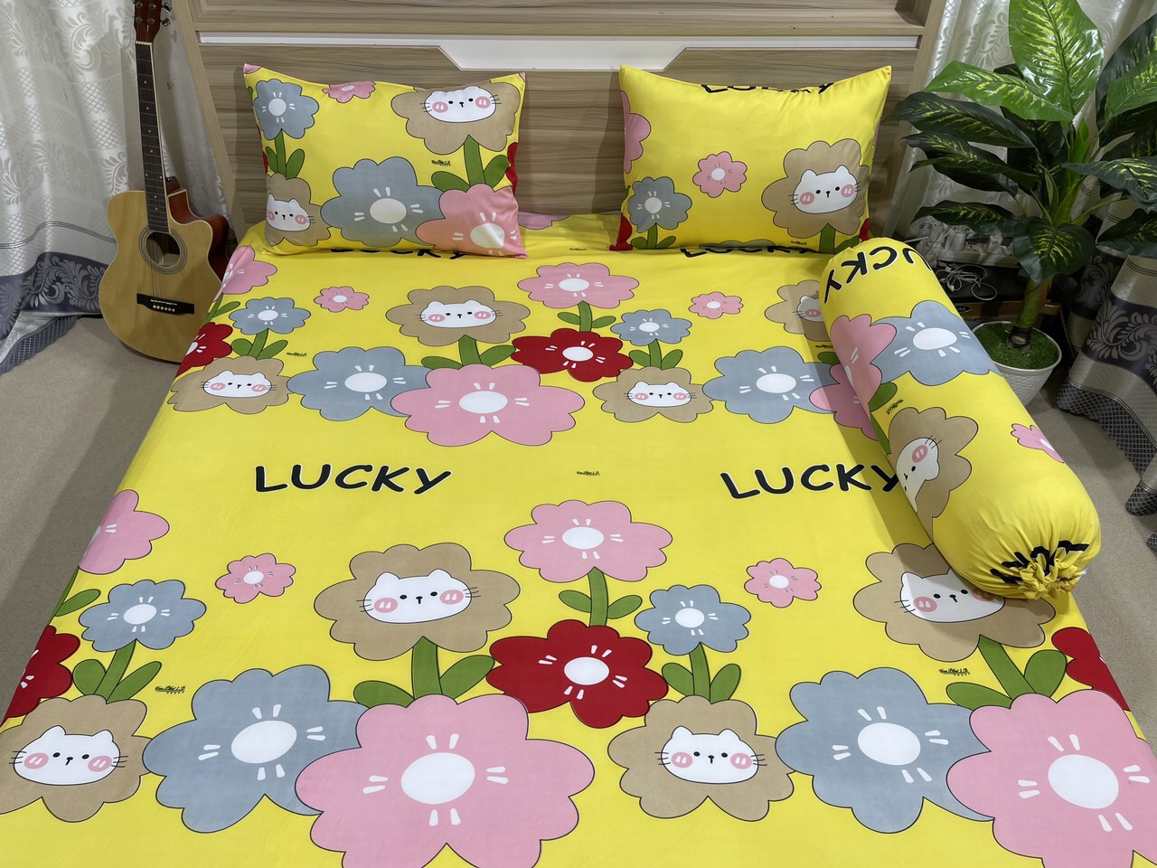 BỘ DRAP GA THUN (HOA LUCKY) 4 MÓN