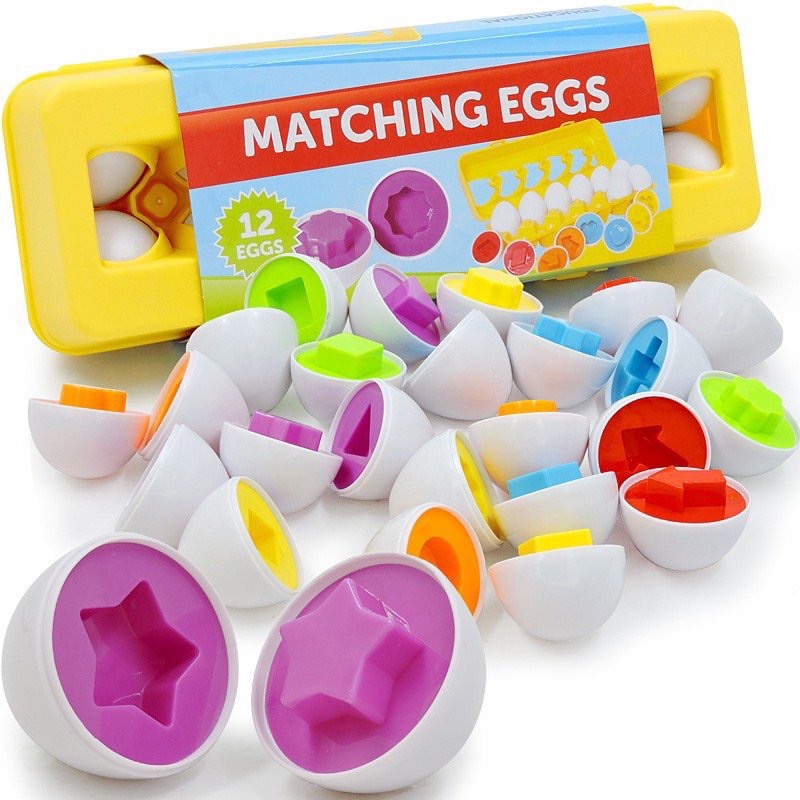 Trò chơi trứng matching egg, sét trứng ghép đôi sét trứng matching đầu đời cho bé loại cao cấp có khay đựng 12 quả to