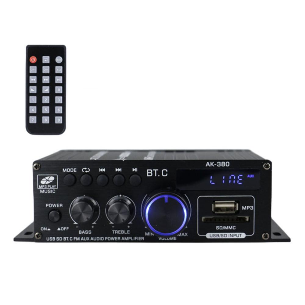Ak380 bluetooth-compatible amplifier 2 channel mini audio amplifier hifi bass 40w+40w music player usb aux karaoke for home car
