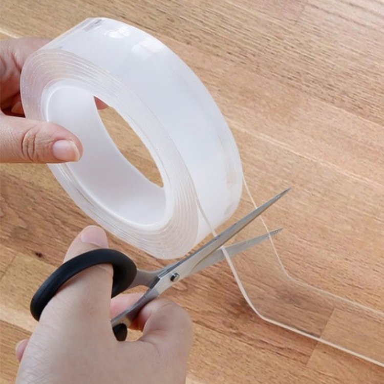 (Hỏa Tốc HCM)Cuộn Keo 2 Mặt Silicon Siêu Dính Trong Suốt