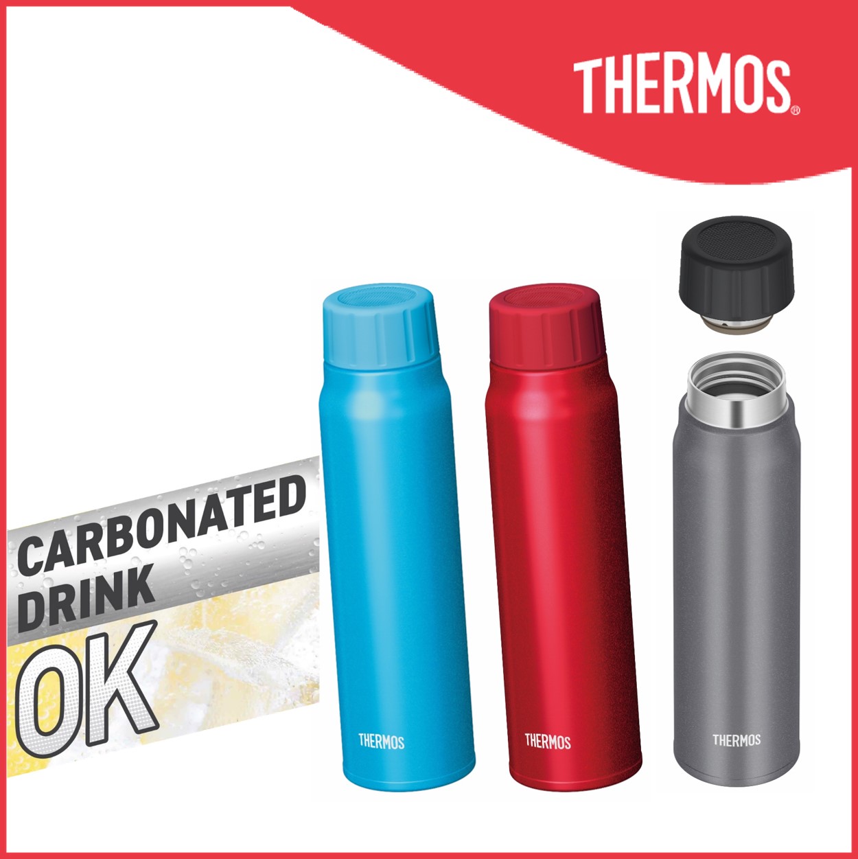 New THERMOS Cold Insulated Carbonated Drink Bottle 750ml Red FJK