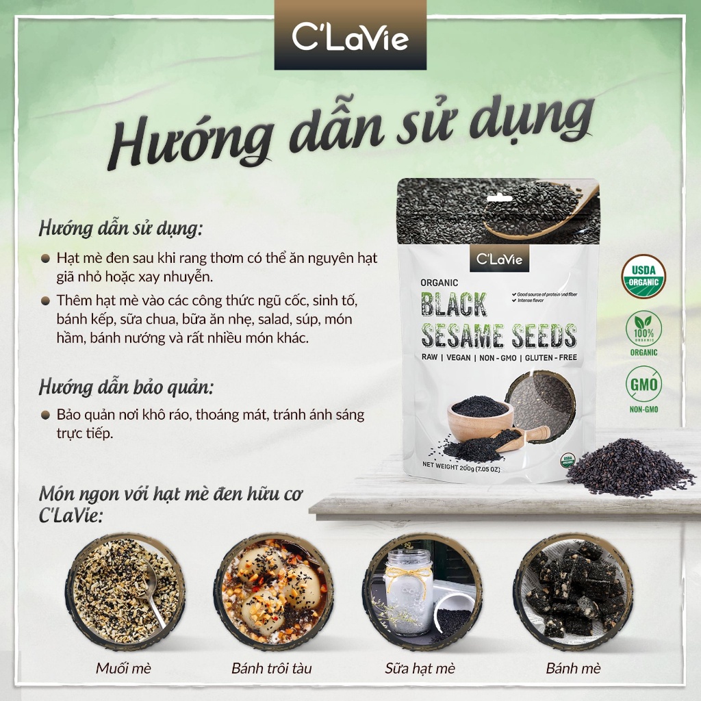 Mè đen hữu cơ C'lavie 200g - NMCT