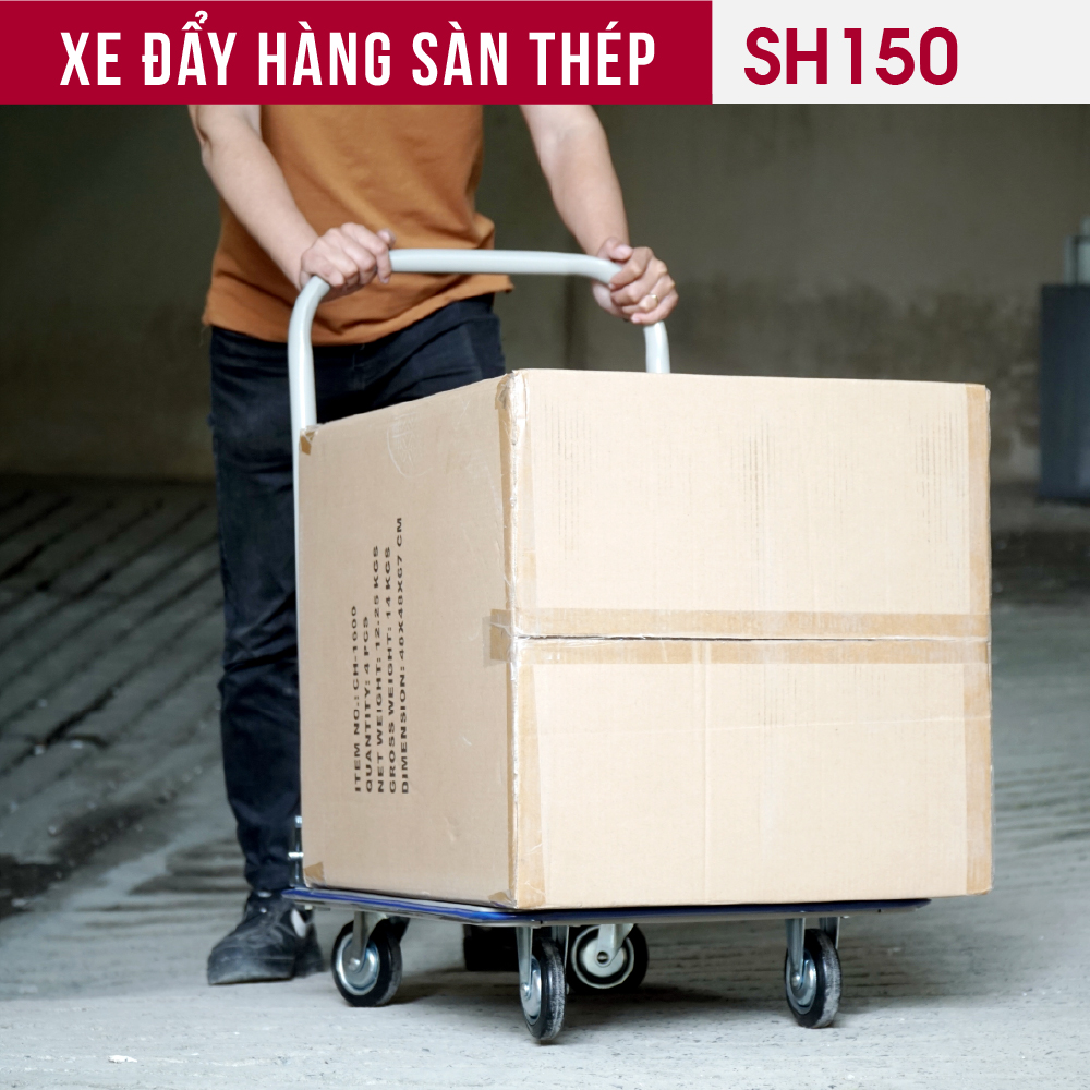 Xe đẩy hàng 4 bánh gấp gọn 100kg Nhập Khẩu CN Nhật Bản Fujihome SH150, bánh cao su siêu bền chống ồn, xe kéo hàng sàn thép gấp gọn đa năng xếp gọn - Bảo hành 1 năm