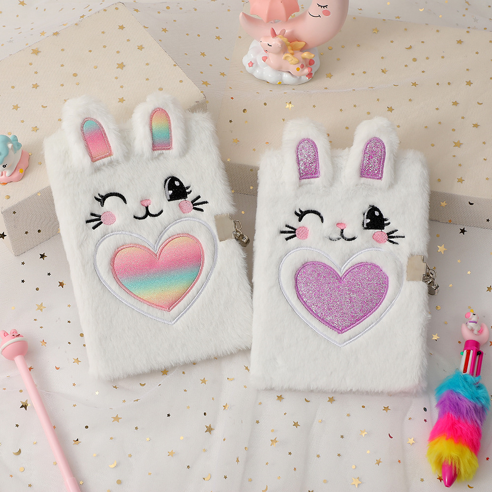 A5 Notebook With Lock Lockable Children's Notebook Cute Plush Diary Book New Kids' Notebook Cartoon Notebook With Lock
