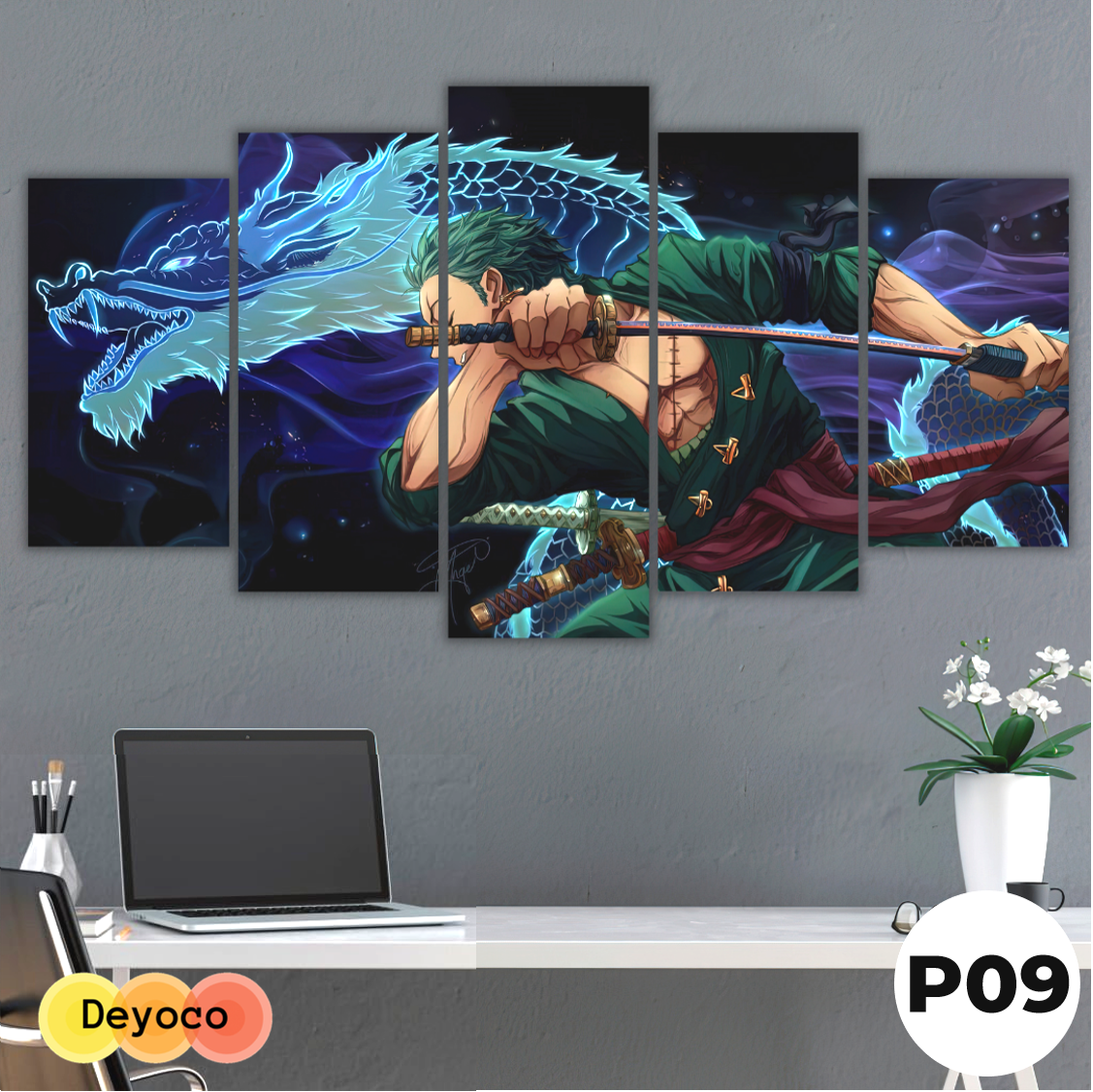 Tranh dán tường one piece, bộ 5 tranh ghép dán tường