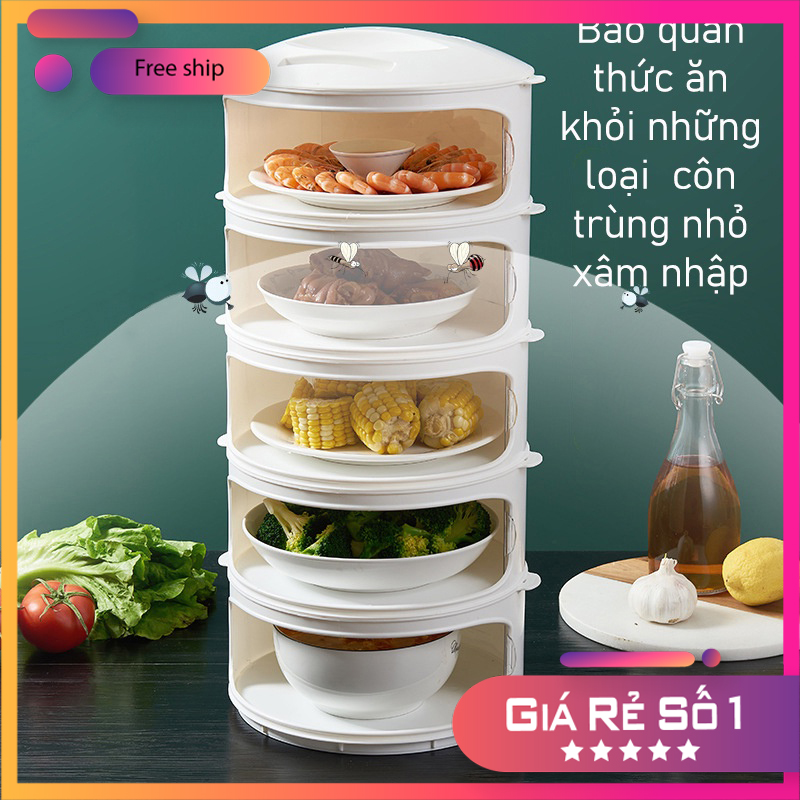 Lồng bàn giữ nhiệt 5 tầng tiện dụng - Lồng bàn bảo quản thức ăn tránh bụi và côn trùng