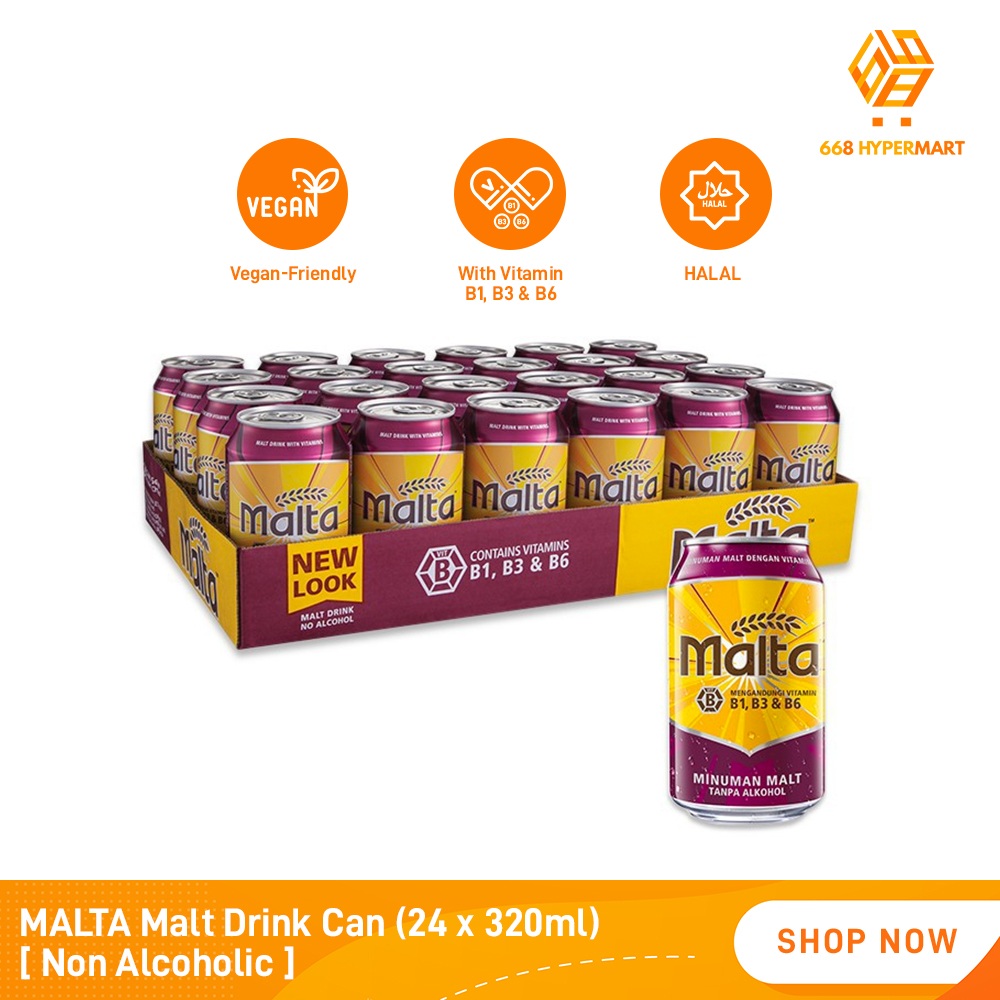 MALTA Malt Drink Can (24 x 320ml) [ Non Alcoholic Vegan Friendly