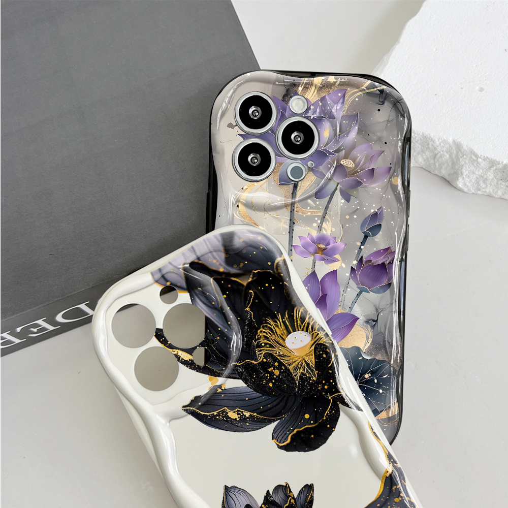 Hontinga for Infinix Smart 9 Hot 50i Back Cover Luckly Lotus Flowers Phone Case Wavy Curved Edge Soft Silicone Cover. 