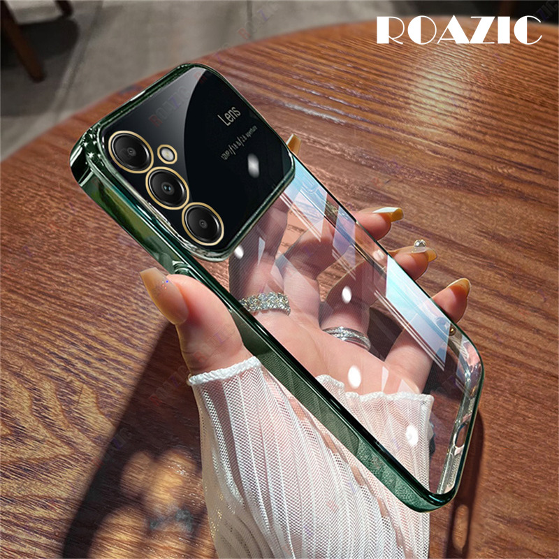 ROAZIC With Lens Film Case For Samsung Galaxy A05s Electroplated Phone Casing Large View Transparent Soft TPU Shockproof Ultra-thin Back Cover C01-2