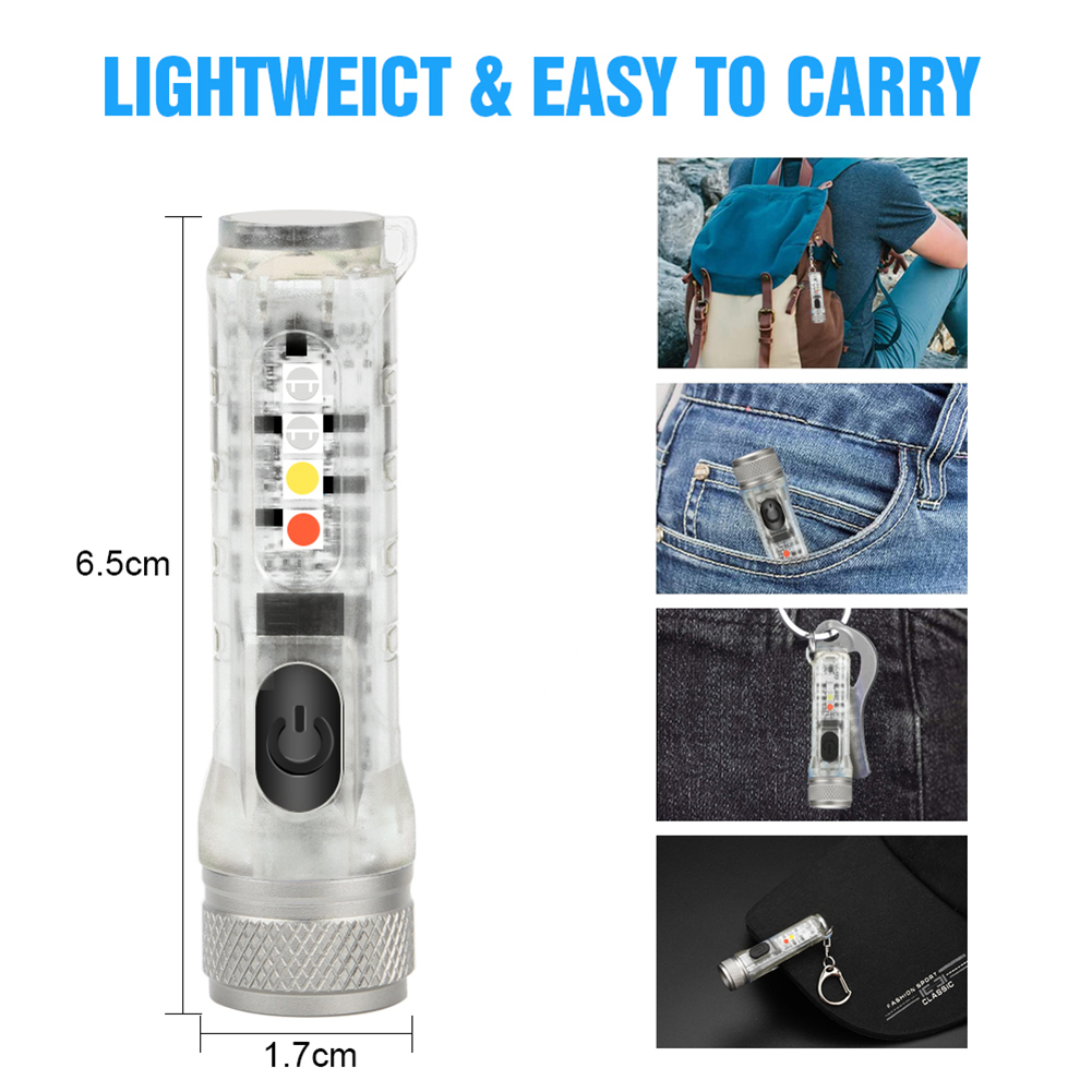 Mini Keychain Torch with Buckle USB Rechargeable EDC Emergency Flashlight