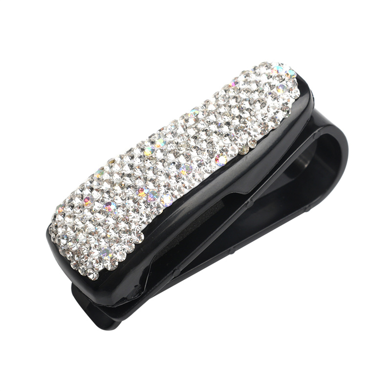 Car Rhinestone Glasses Clip Sun Visor Glasses Bracket Clips Portable Sunglasses Eyeglasses Holder Ticket Document Hook Car Interior Supplies