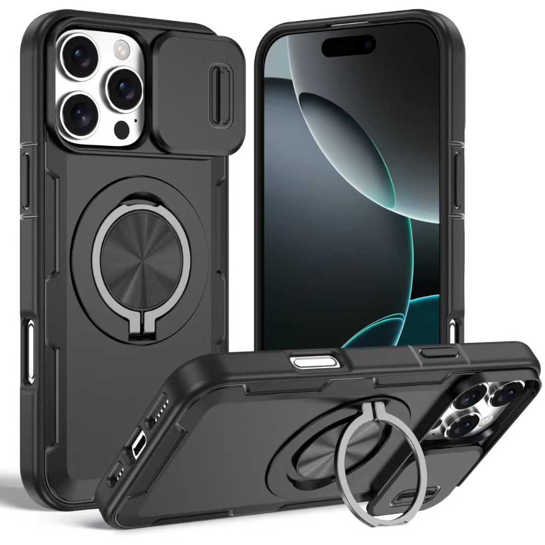 Case For IPhone 17 16 15 Max 14 Pro 13 12 11 Slide Camera Ring Stand Armor Anti-fall Protection Kickstand Covers_voghion.com