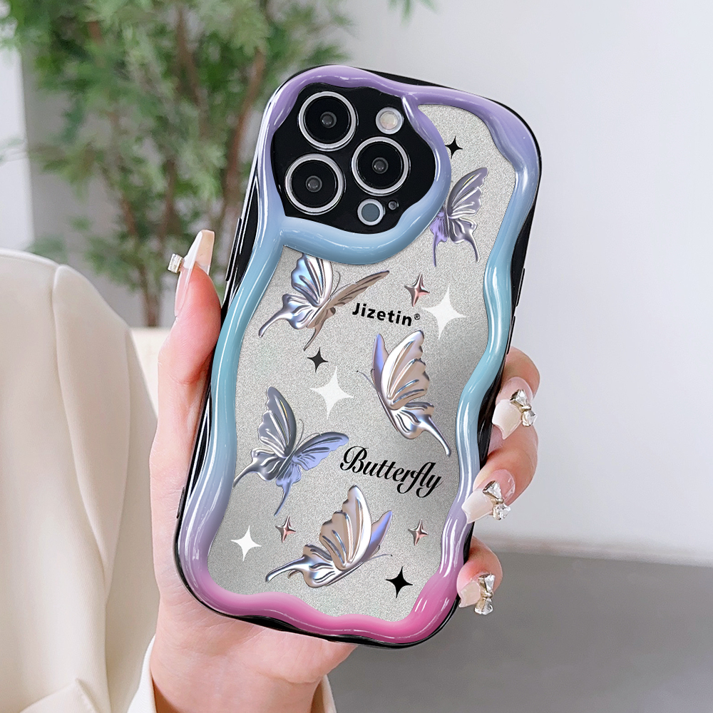 Jizetin for Infinix Note 30 4G 5G Back Cover Cartoon Golden Butterfly Cream Texture Wavy Edge Soft Silicone Phone Case. 