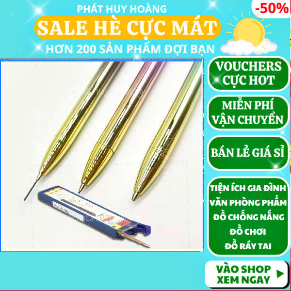 Bộ bút chì bấm 0.5cm và 60 ngòi 0.5 tiết kiệm giá rẻ, viết chì bấm ngòi 0.5mm để vẽ, bút ngòi chì kim 0 5 bấm tay, bút chì kim bấm xịn kèm ngòi bút, viết chì bấm cho học sinh ngòi 05, đồ dùng học tập, Phát Huy Hoàng
