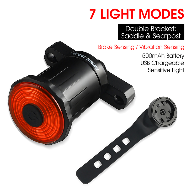 West Biking LED Bicycle Tail Light Seatpost Saddle Light USB Rechargeable Waterproof Bike Rear Light Auto Start/Stop Brake Sensing Warning Light