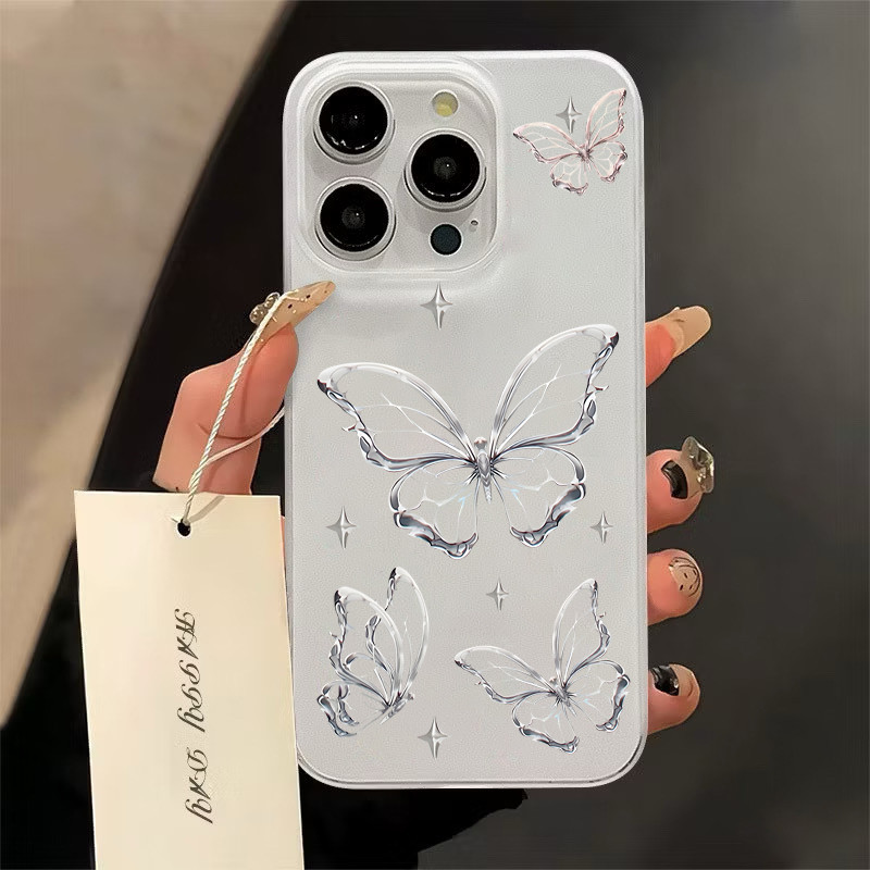 Clear Phone Case For Iphone 16 With Pink Butterfly Pattern Design_voghion.com