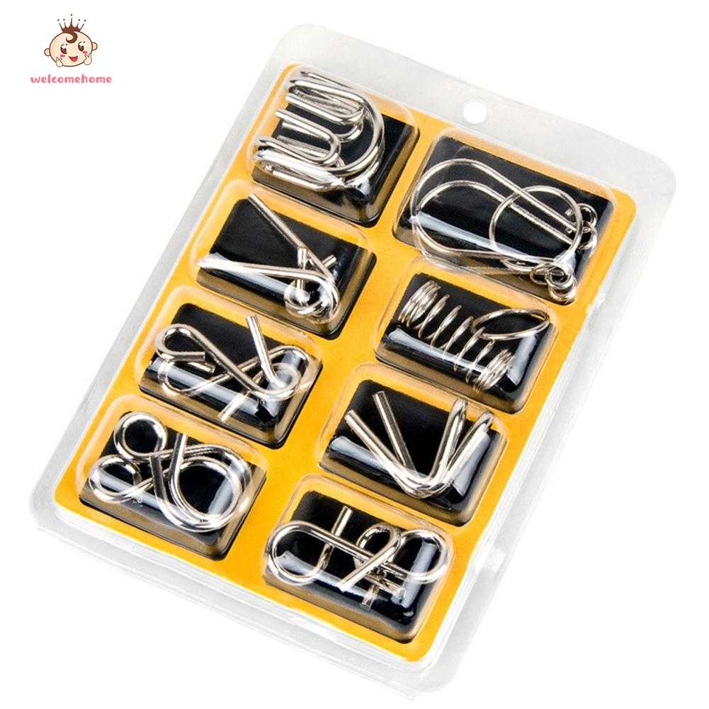 16pcs/2Set Metal Puzzle Wire IQ Mind Brain Kids Adults Stress Reliever Toys