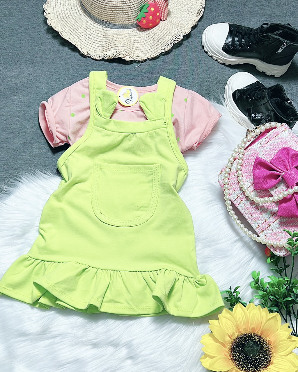 Quần áo bé gái - Set yếm cotton áo thun cho bé từ 10-25kg