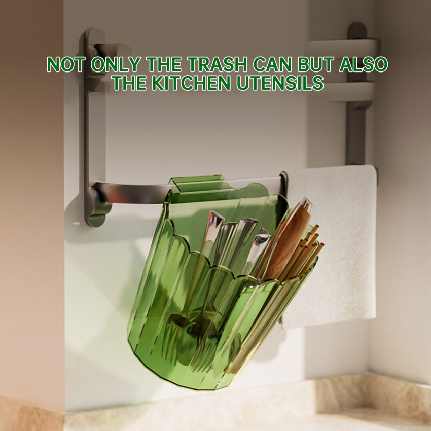 Kitchen Hanging Trash Can Desktop Clutter Collection Basket Cabinet Wall Mounted Garbage Bin Container Household
