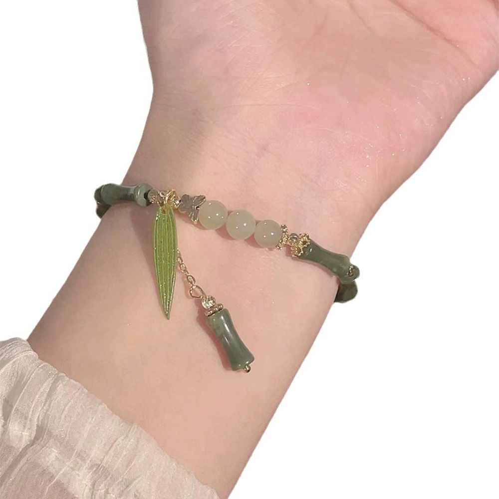 SPIKE Bamboo Shape Green Bamboo Bracelet Chinese Style Leaf Leaf Pendant Bracelet Jewelry Fashion Imitation Jade Bracelet Girl
