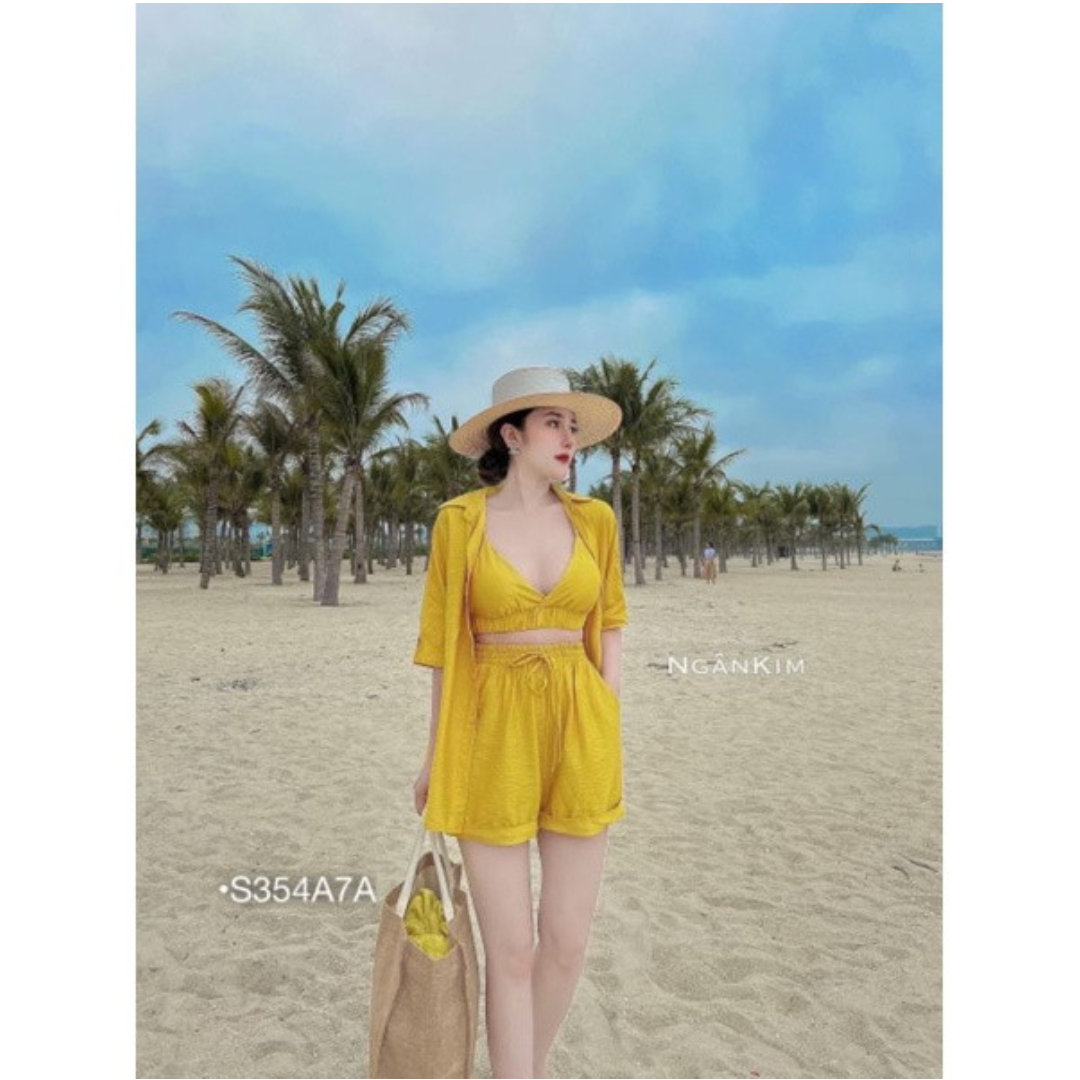 Sét đũi áo bra áo sơ mi quần short Hvy