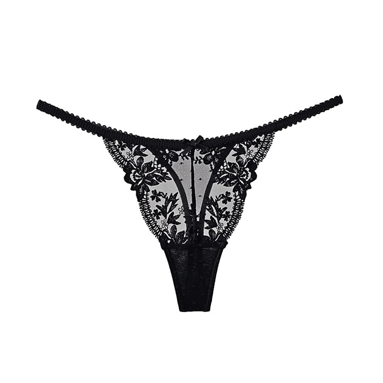 Floral Embroidered Lace Sexy Thong Transparent Underwear Low Waist