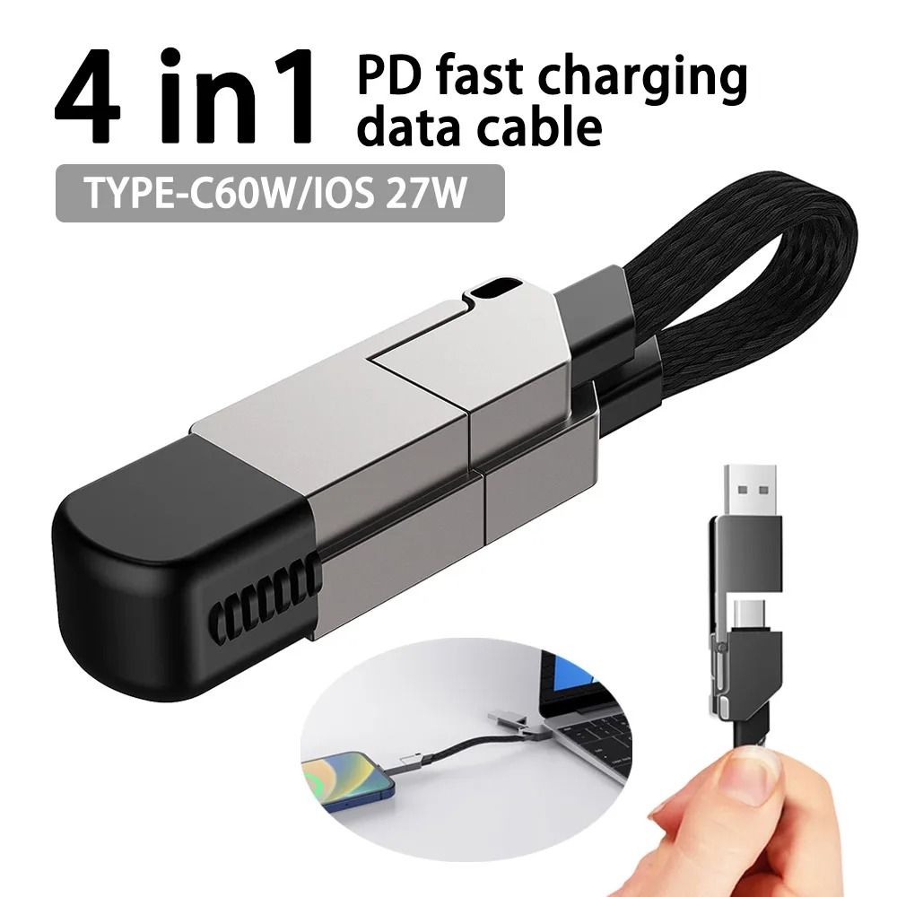 AAVGH 4 in 1 Multi Charging Cable Short Fast Charger Keyring Multi Connectors Cable USB A/C to Type C Charger Cord