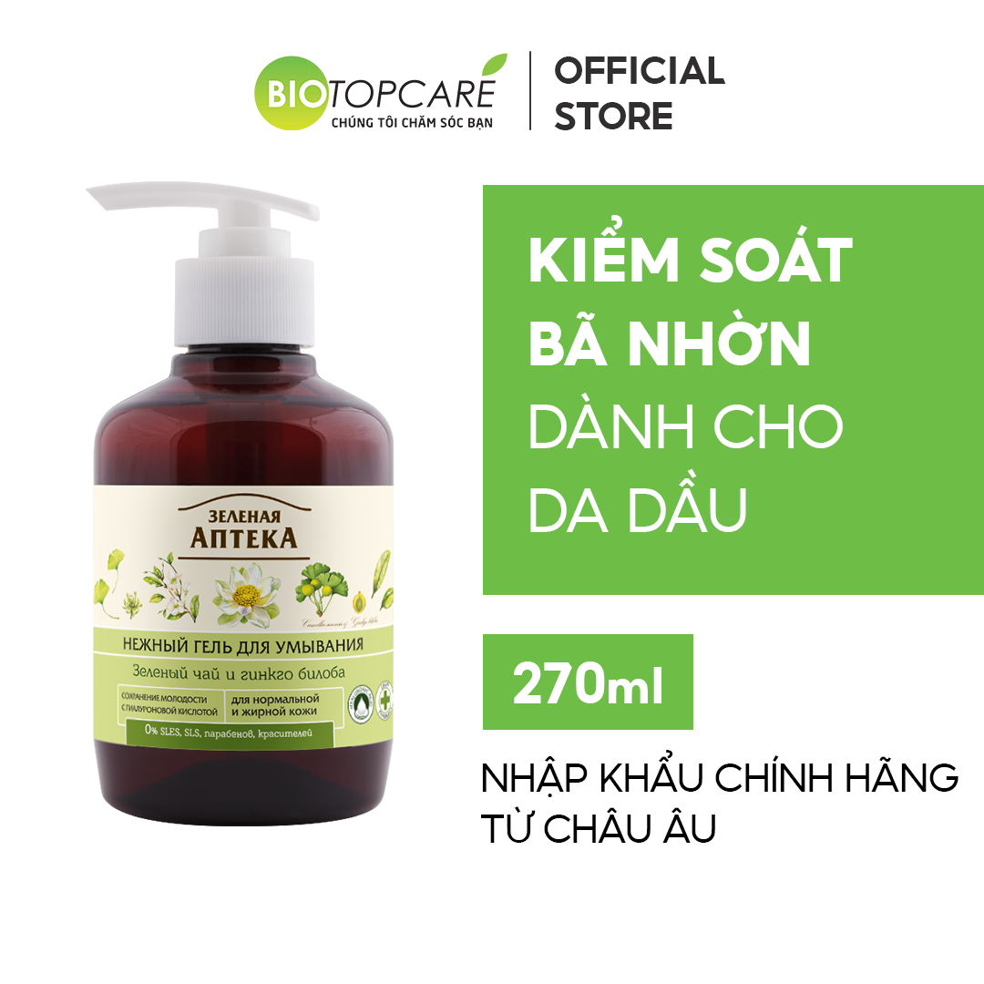 Gel rửa mặt Zelenaya Apteka chiết xuất Trà xanh và Lá bạch quả 270ml - Dành cho da thường & da dầu