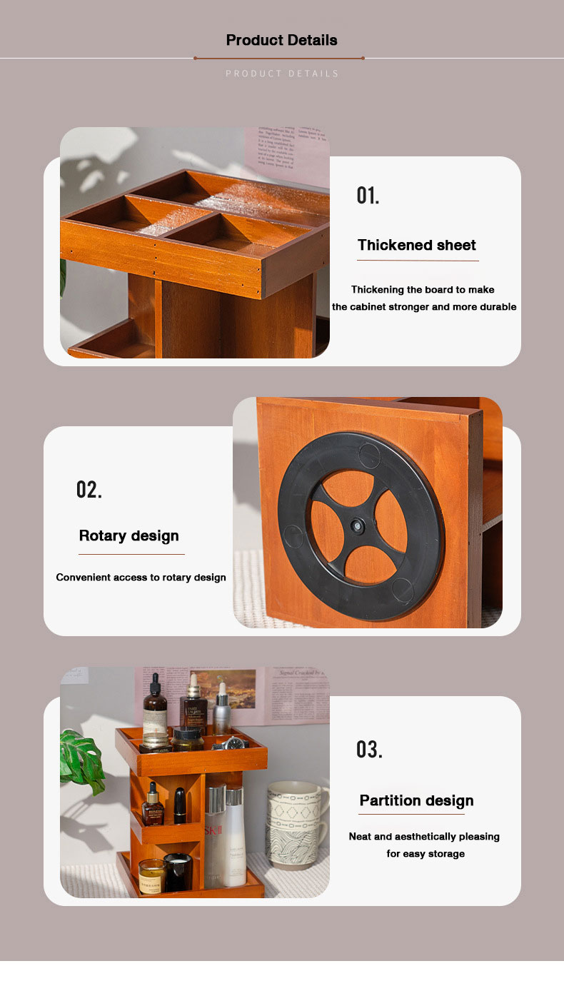 Vintage Desktop Rotating Multi-Layer Cosmetic Organizer Wooden Multi-Layer Perfume Display Rack Storage Shelf
