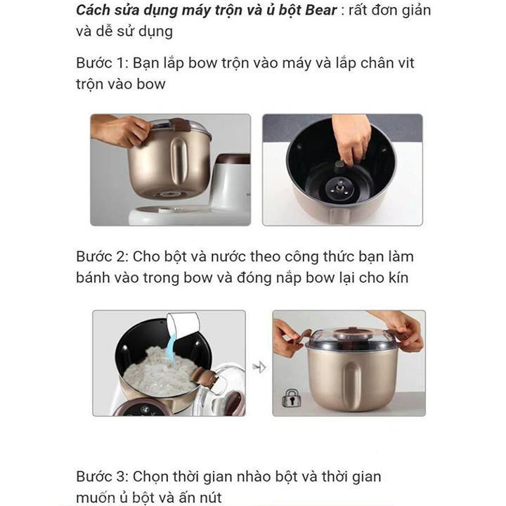 Máy Nhào Bột Bear Máy Nhồi Bột Tự Động Đa Năng 3,5L