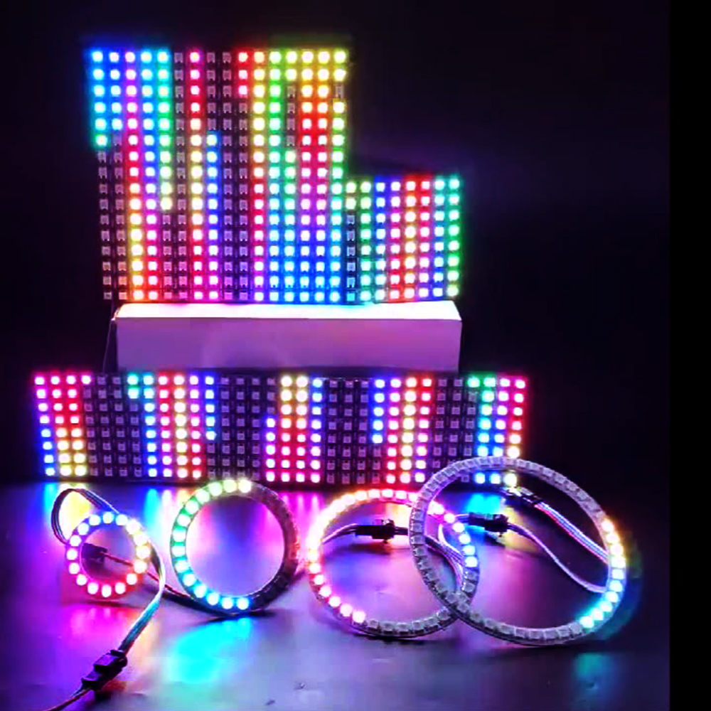 Dc5v Ws2812b Led Digital Panel Matrix Flexible Screen 8*8 16*16 8*32 5050 Rgb Ws2812 Ring Individually Addressable Pixels. 