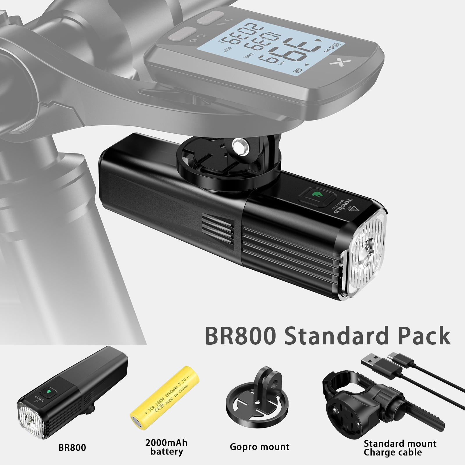 Towild br800 bike light with tail light usb rechargeable led mtb front lamp headlight aluminum flashlight bicycle light