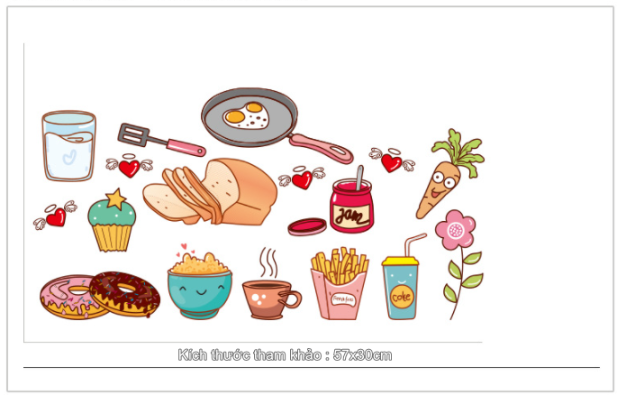 Decal trang trí tường - Đồ ăn và dụng cụ bếp