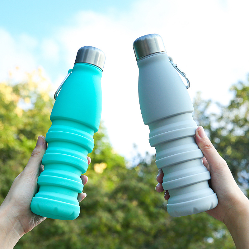 Bình Nước 550ml Gấp Gọn Thành Cốc Nước 275ml Cao Cấp Silicon