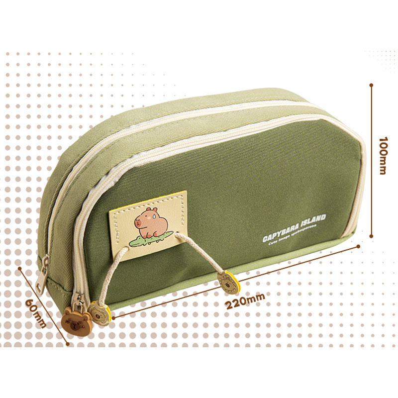 Capibala Pen Bag Multi functional Canvas Three Layer Large Capacity Pen Bag Cute and Creative Student Stationery Bag Pencil Bag