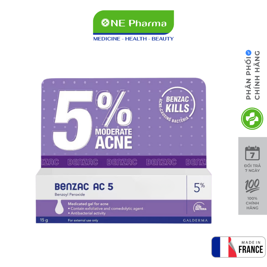 Gel Benzac AC 5 Hỗ Trợ Giảm Mụn Viêm, Mụn Trứng Cá – 15g