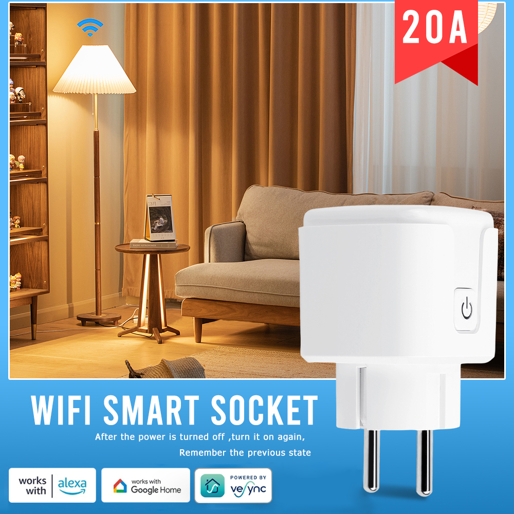 E Life Smart Store Vesync App WiFi Smart Plug 20A EU Smart Socket With Power Monitor Timing App Voice Control White Smart Plug Wifi Smart Socket Works For Alexa Google Home No Hub Requirement