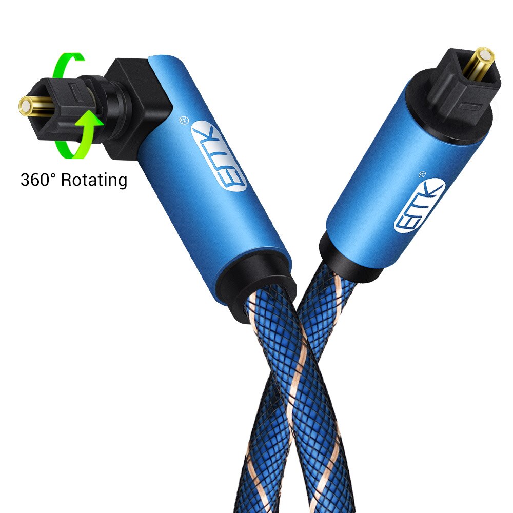 EMK 90 Degree Optical Cable Right Angle 5.1 Digital Sound SPDIF Fiber Optical Audio Toslink Cable Short With Braided Jacket