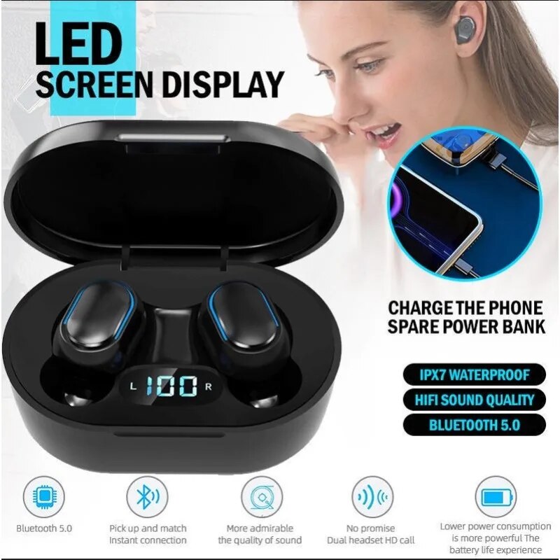 Original E7S TWS Bluetooth Headset Wireless Headset in-Ear Stereo Noise Reduction Sports Headset with Microphone Headset