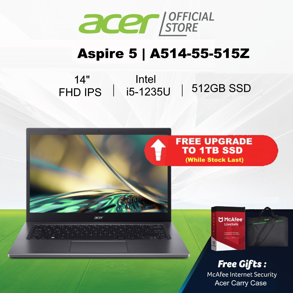 [FREE UPGRADE TO 1TB SSD] Acer Aspire 5 A514-55-515Z (Blue) 14-inch FHD IPS Laptop | Intel i5-1235U | 8GB RAM.344980